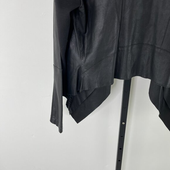 Bod & Christensen Women's Black Draped Collar Leather Snap Sleeve Jacket Size M - Picture 8 of 14